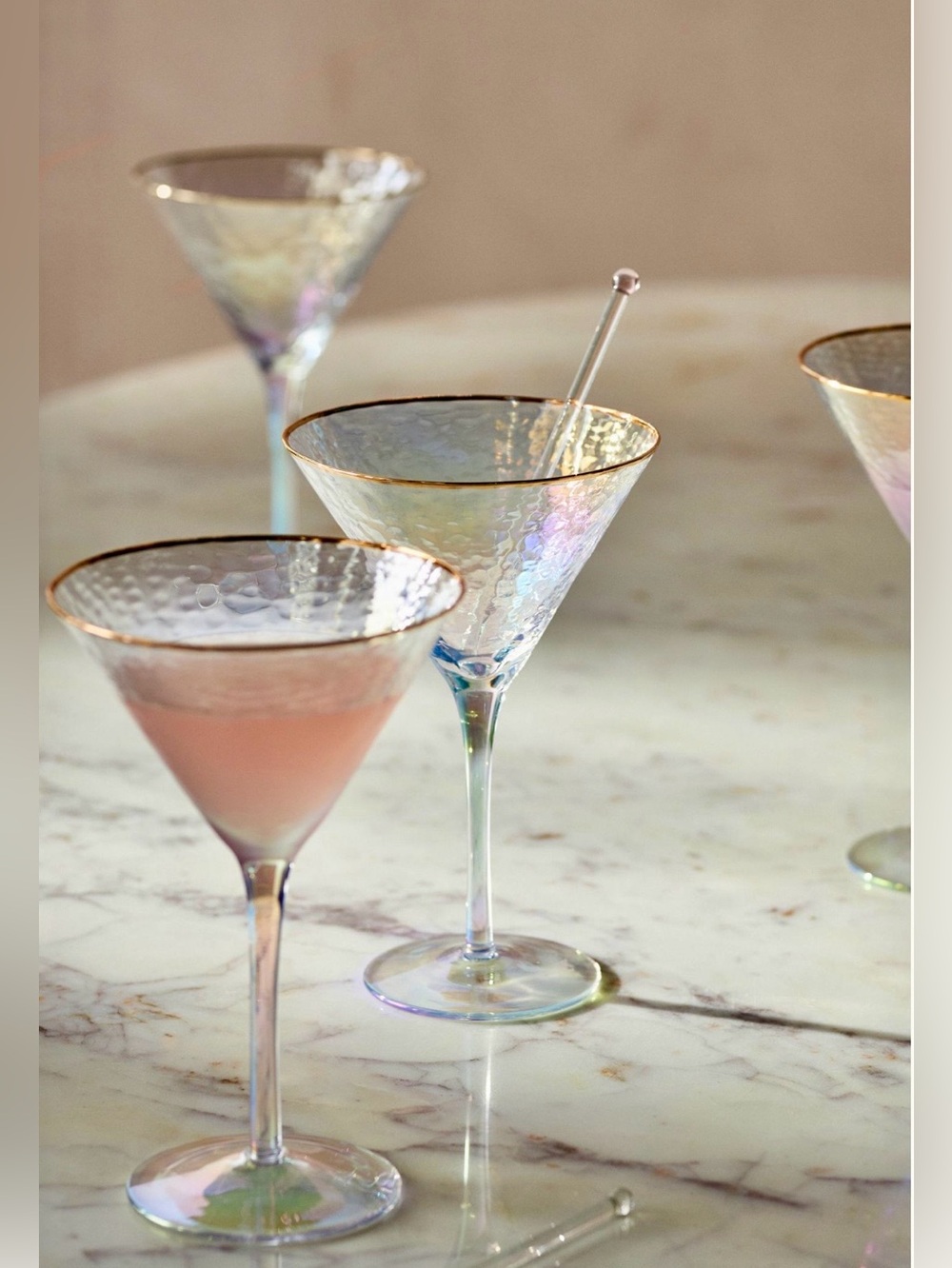 Anthropologie Iridescent Zaza Lustered 24k Gold Accent Martini Glasses~SET OF 4